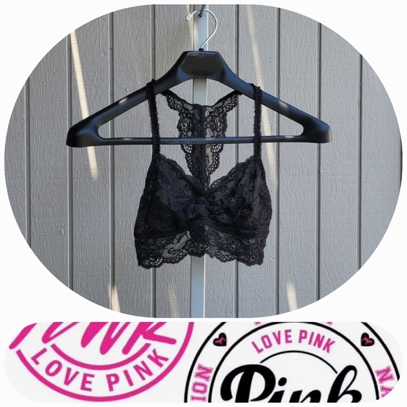 PINK Victoria's Secret Other - PINK VS | Lace Bralette NWOT Wire Free Small Black Halter